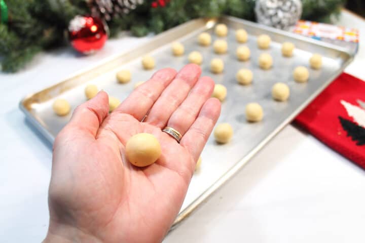 Showing size of ball of dough in hand.