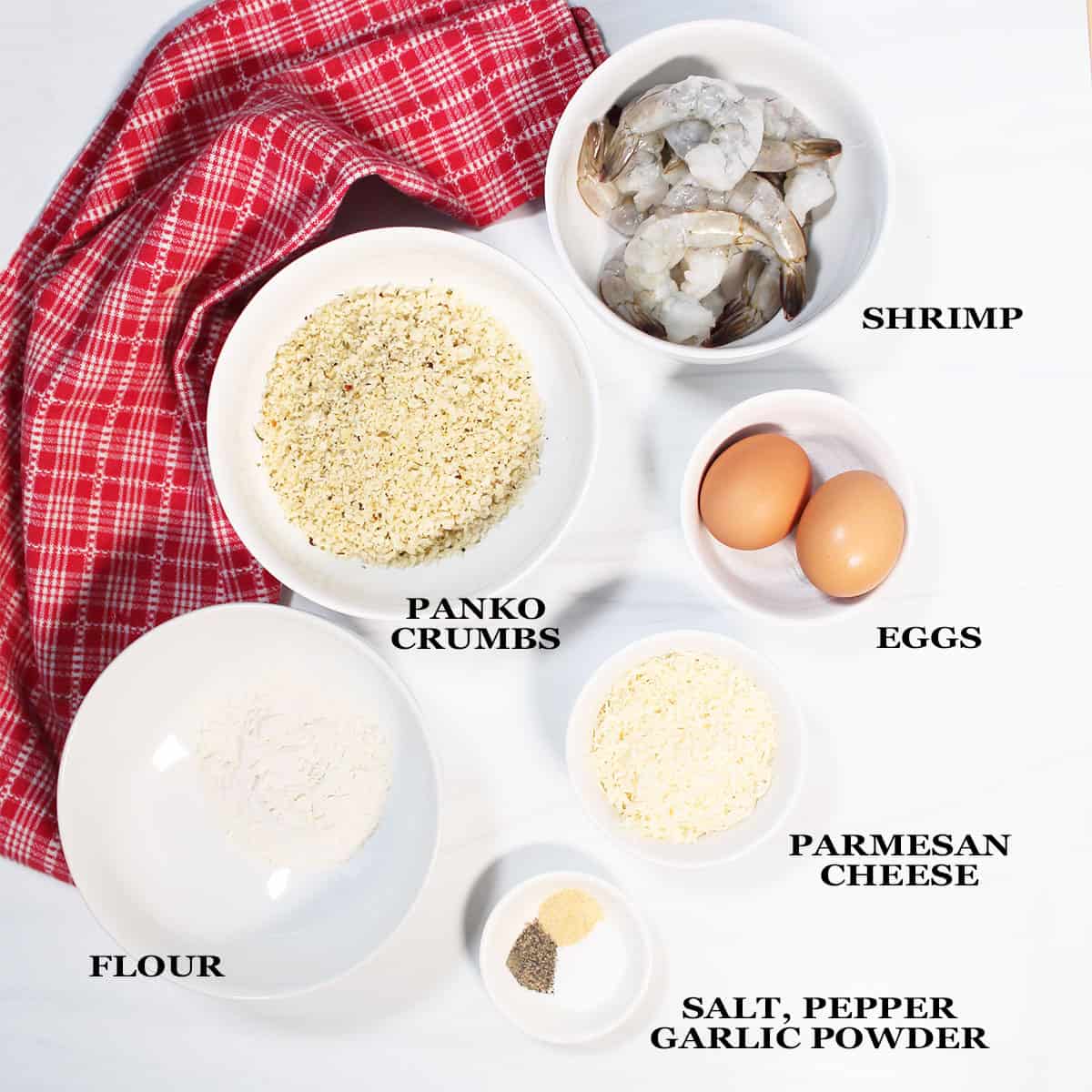 Ingredients for fried shrimp in air fryer.