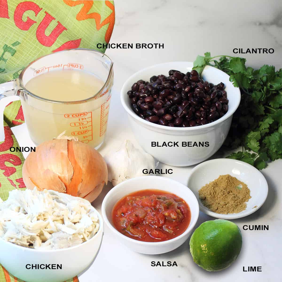 Ingredients for chicken black bean soup.