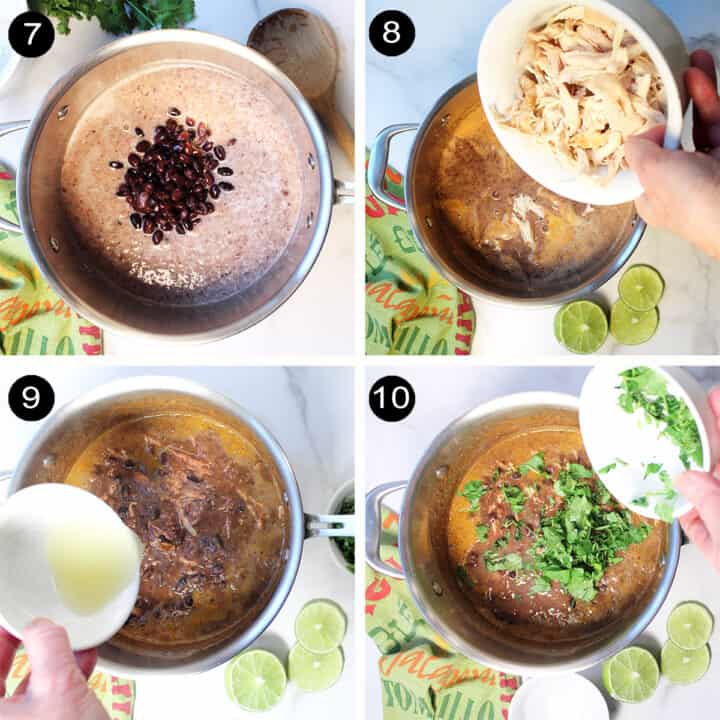 Finishing steps for spicy black bean soup.