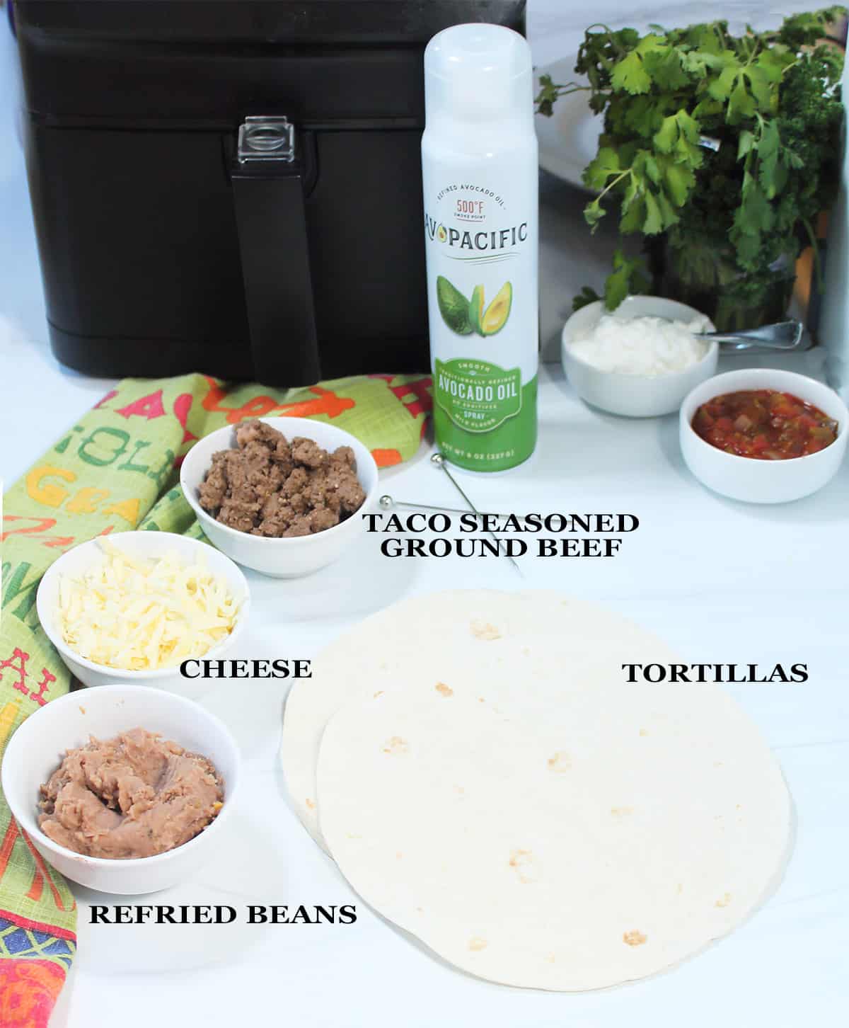 Quesadilla ingredients labeled.