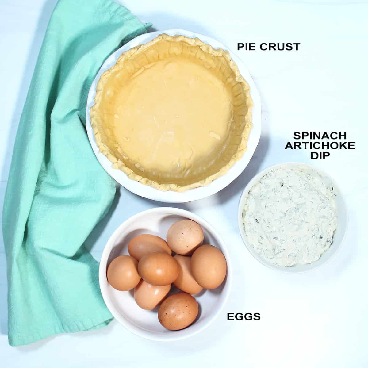 Ingredients for 3 ingredient quiche.