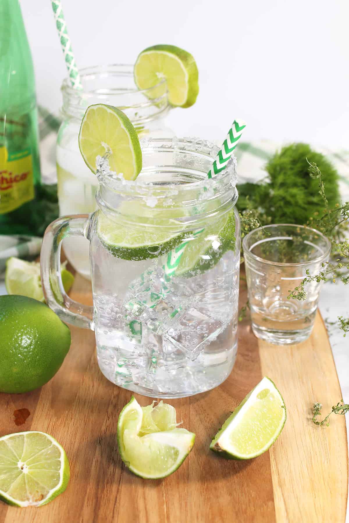 Two Texas Ranch Water cocktails on wooden board.