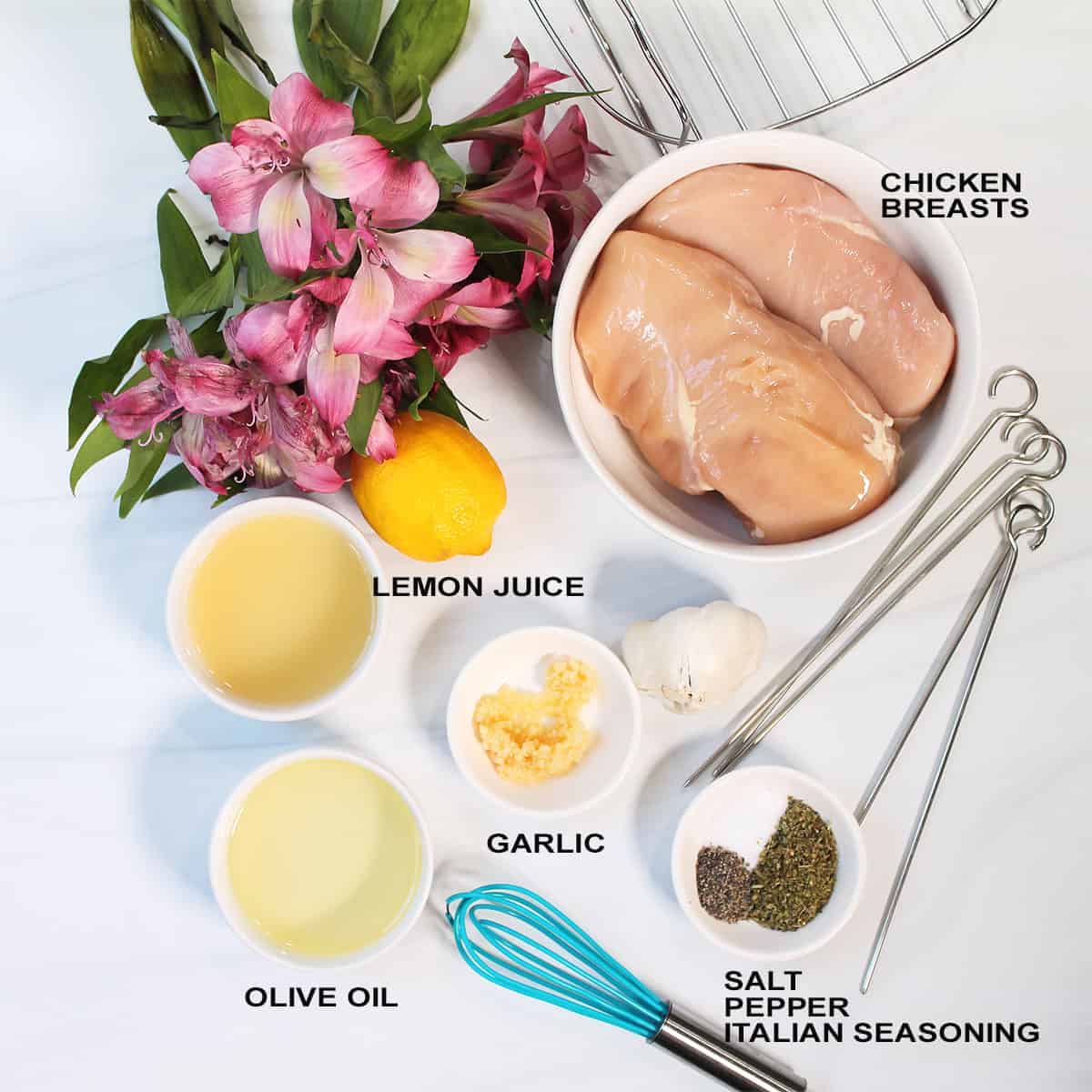 Ingredients for chicken kabobs.