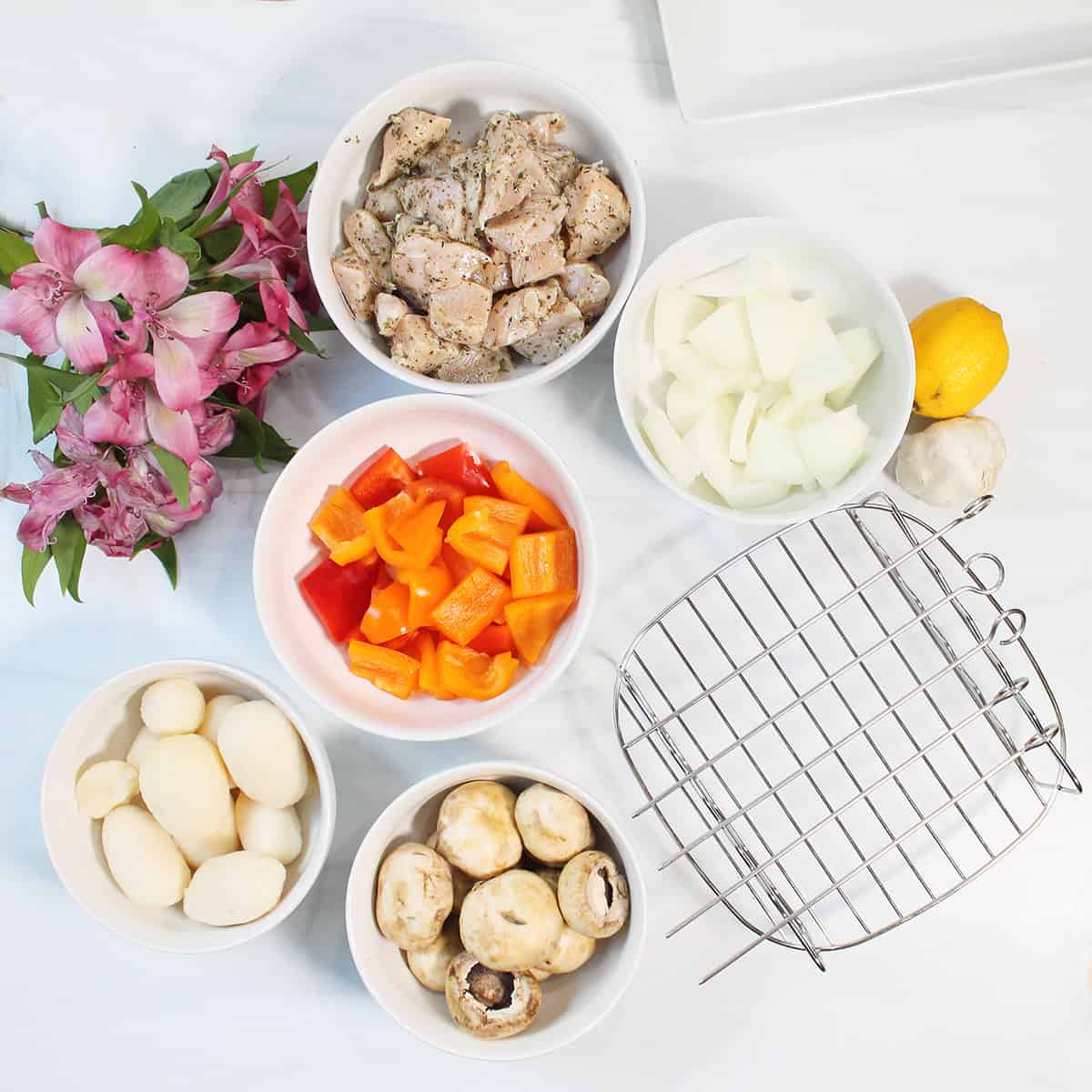 Ready to assemble ingredients for skewers.