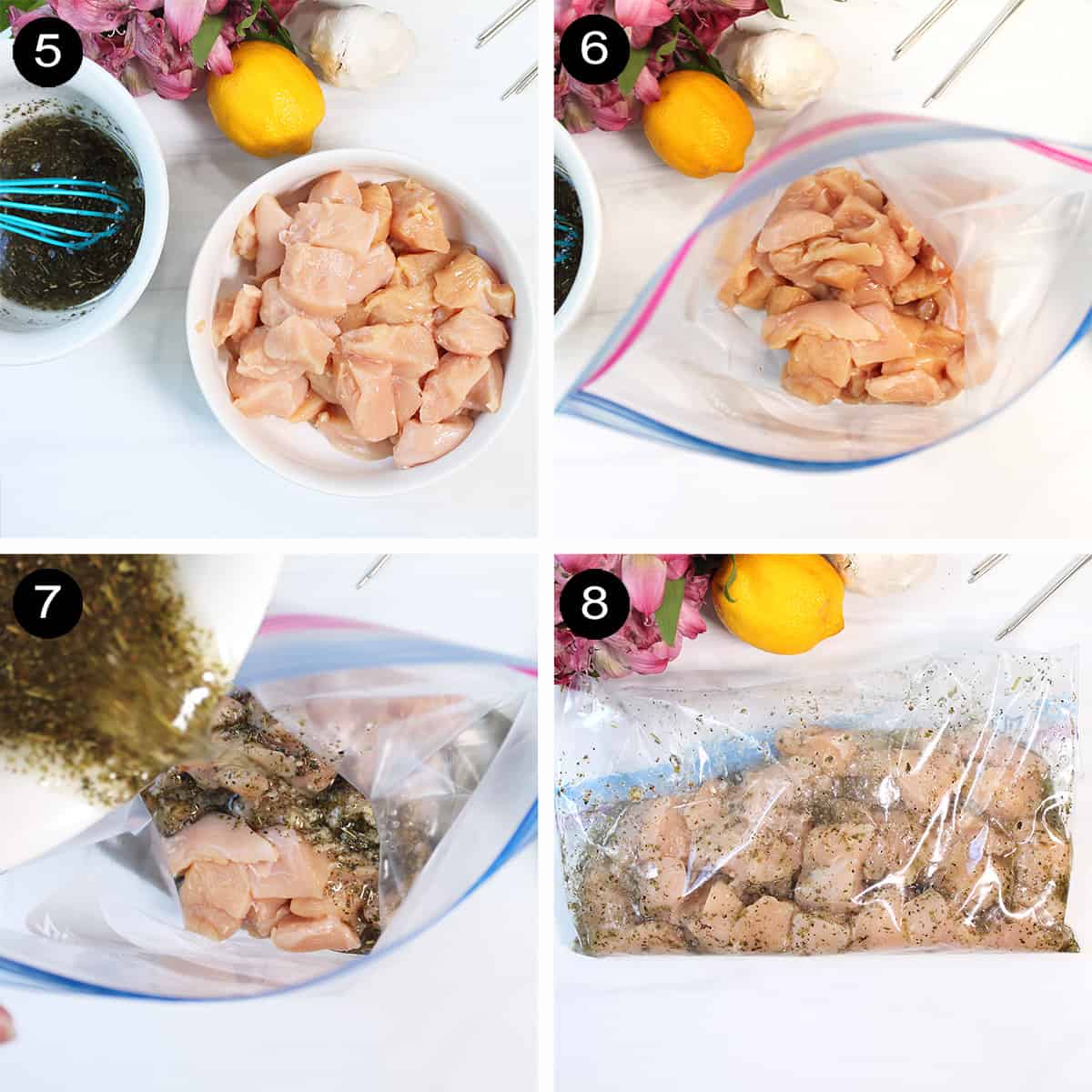 Prep steps to marinate chicken.