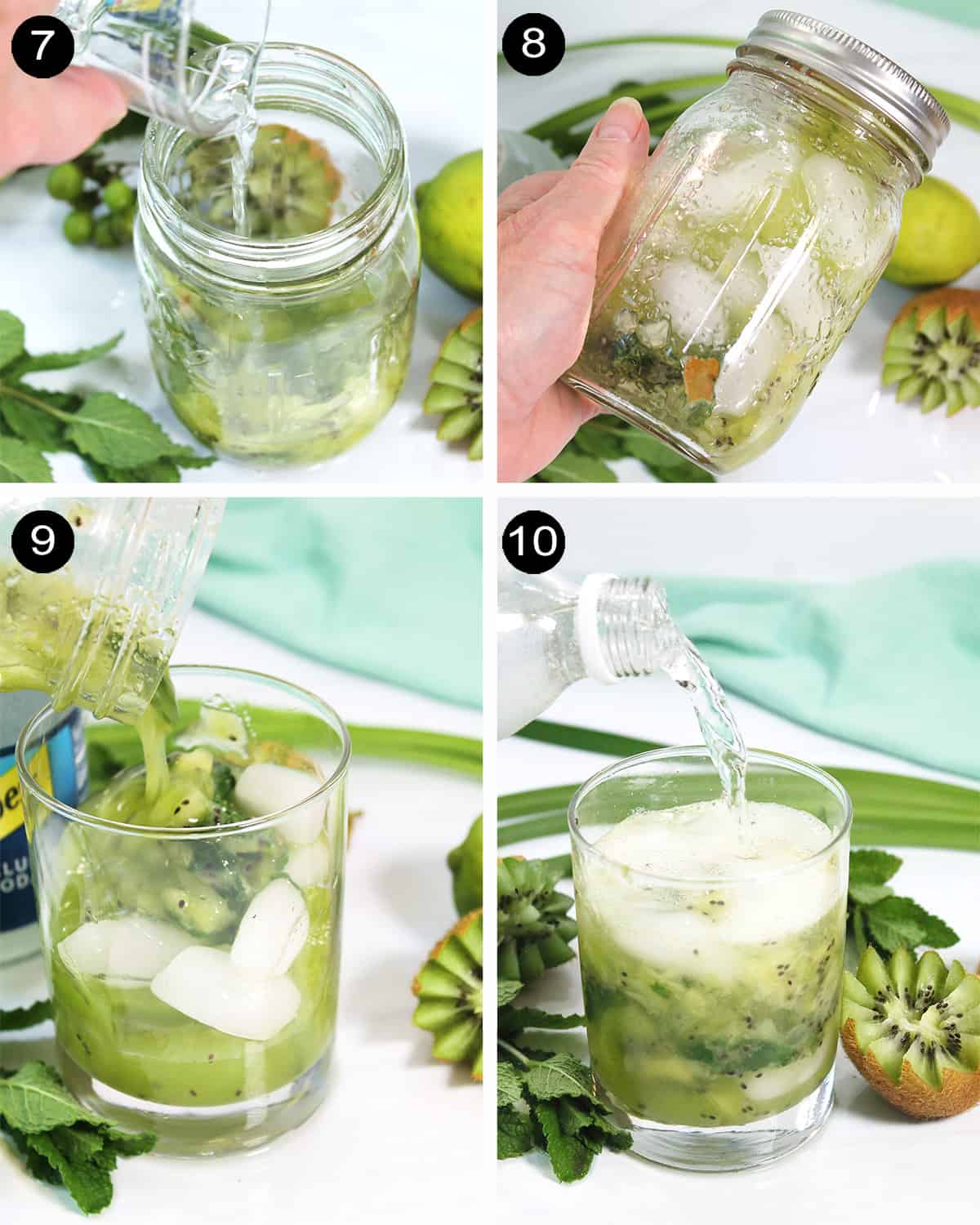 Finishing steps to make kiwi cocktail.