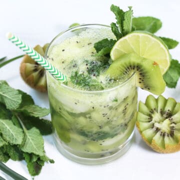 Kiwi Tequila Mojito overhead with straw.