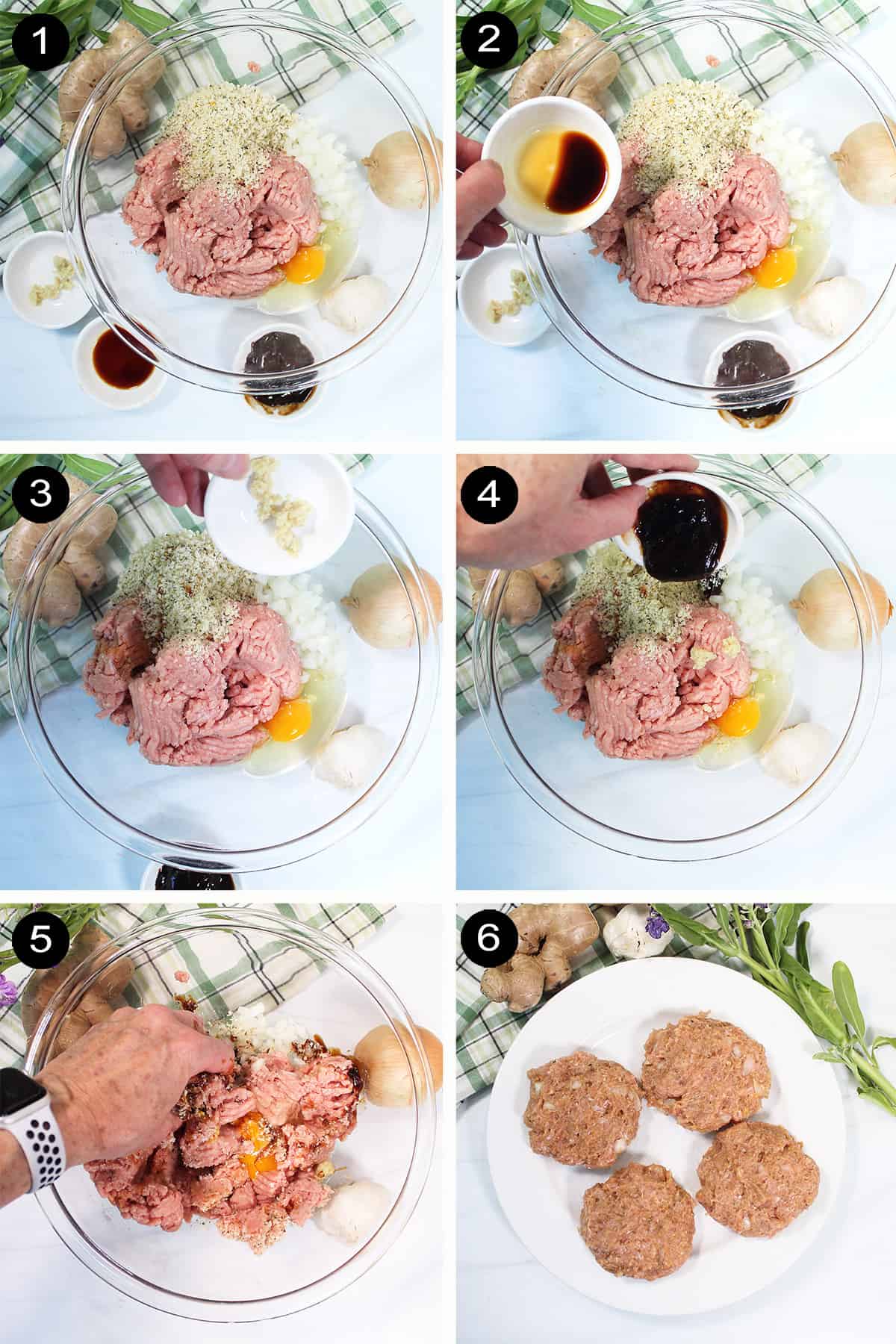 Steps to make turkey burger patties.