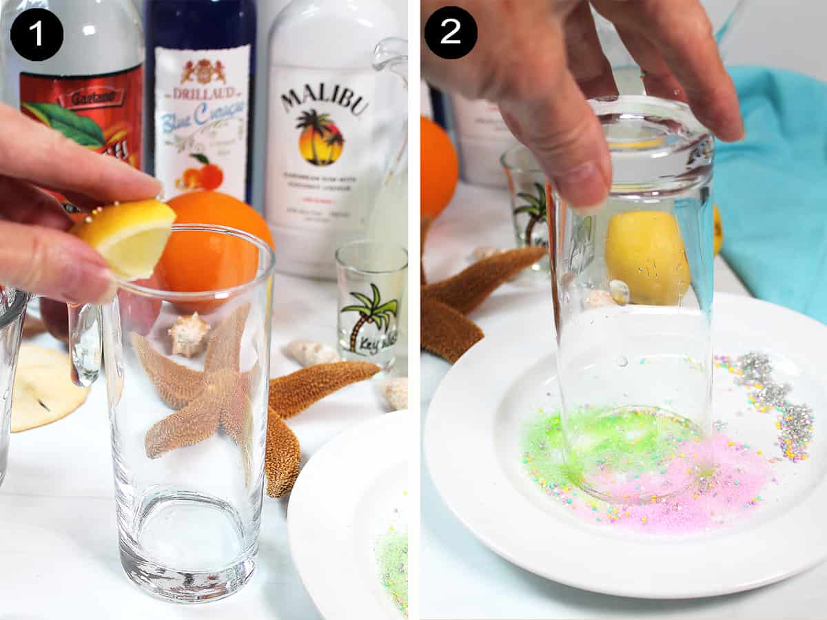 Prepping rim for colored sugar.