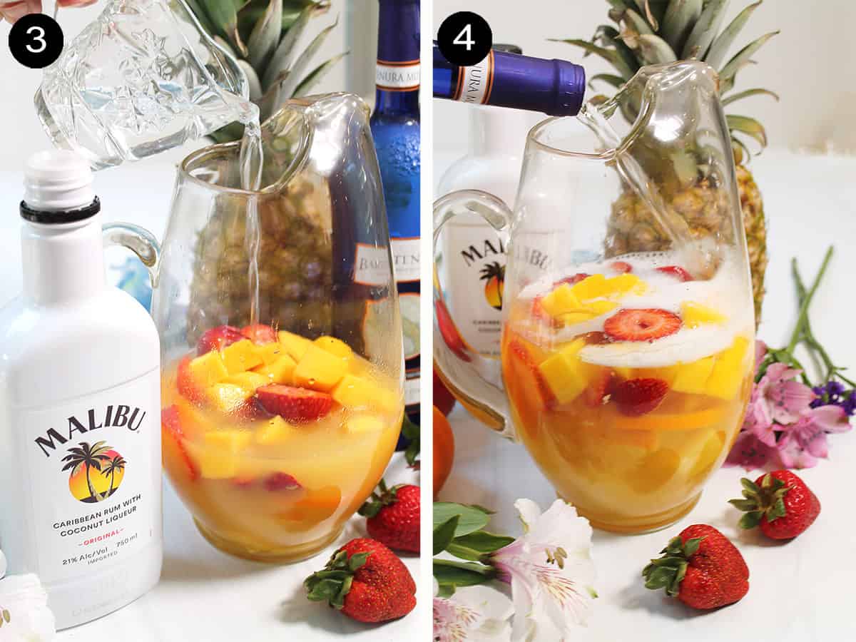 Steps 3-4 to make White Wine Sangria.