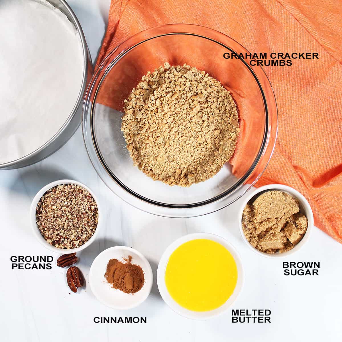 Graham Cracker Pecan Crust ingredients.