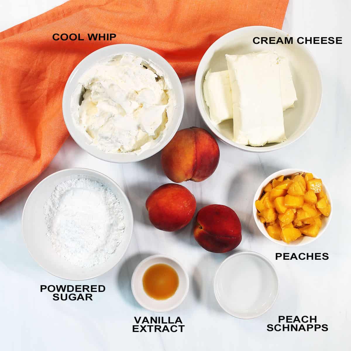 Ingredients for peach cheesecake filling.
