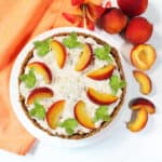 Overhead of decorated no bake cheesecake.
