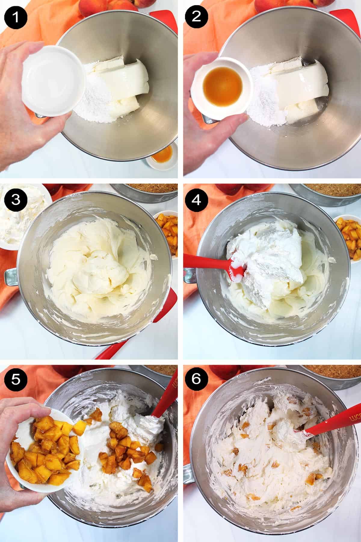 Steps to make no bake cheesecake batter.