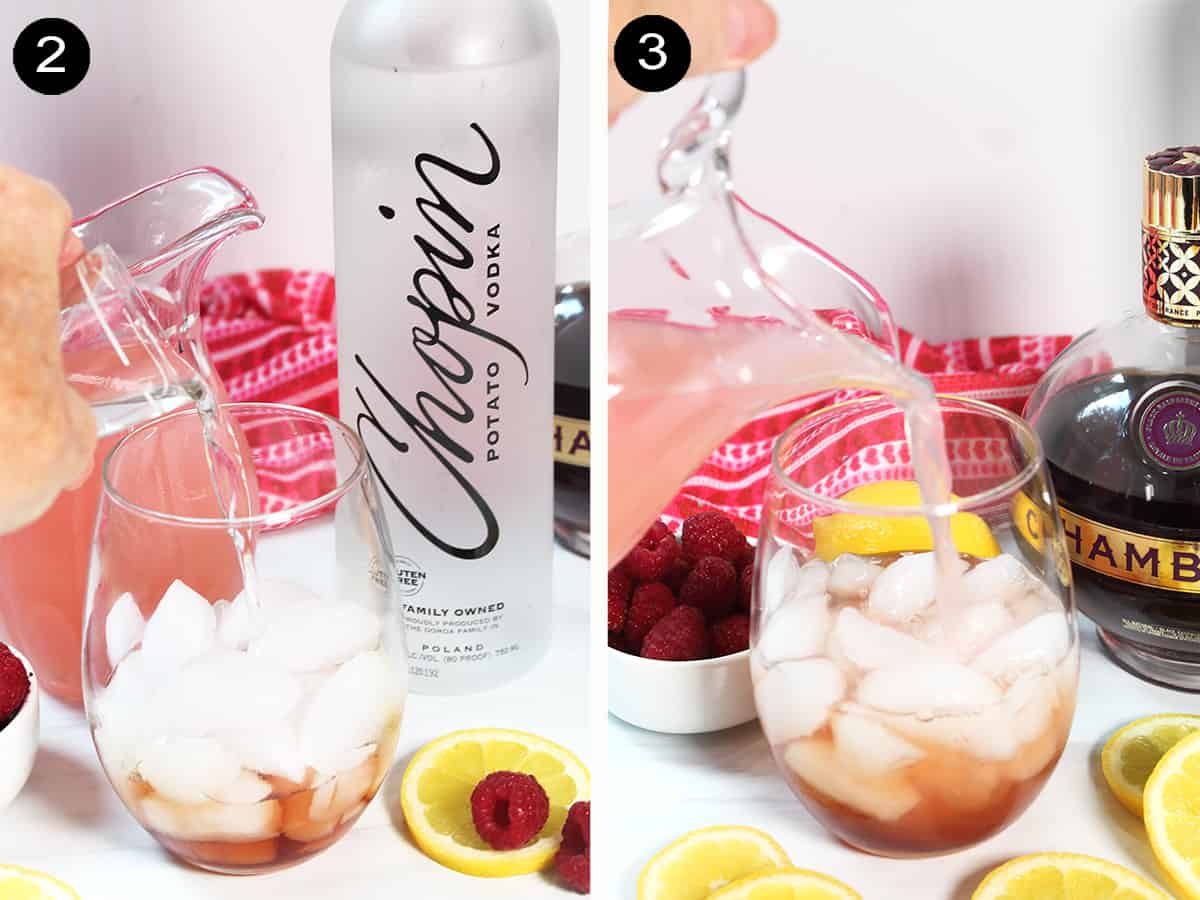 Steps 2-3 making Chambord Cocktail.