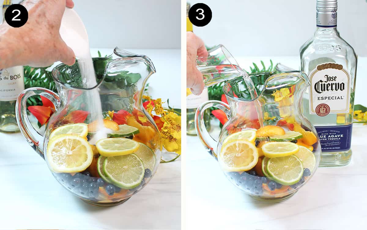 Steps 2-3 to make sangria with tequila.