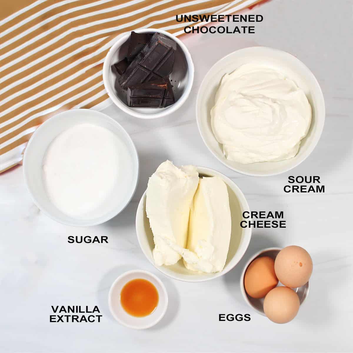 Ingredients for marble cheesecake.