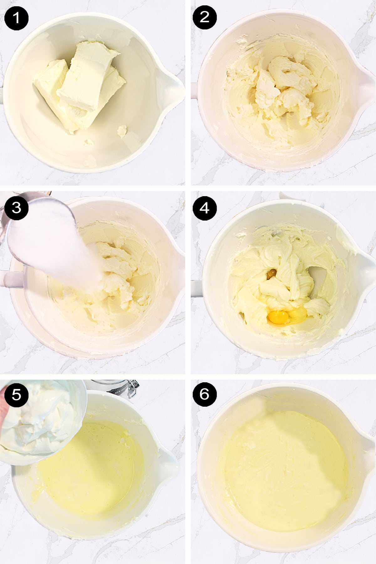 Prep steps for cheesecake mixture.
