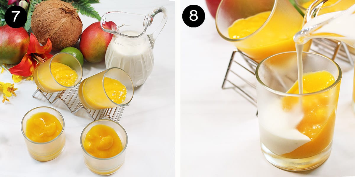 Layering steps to finish mango dessert.