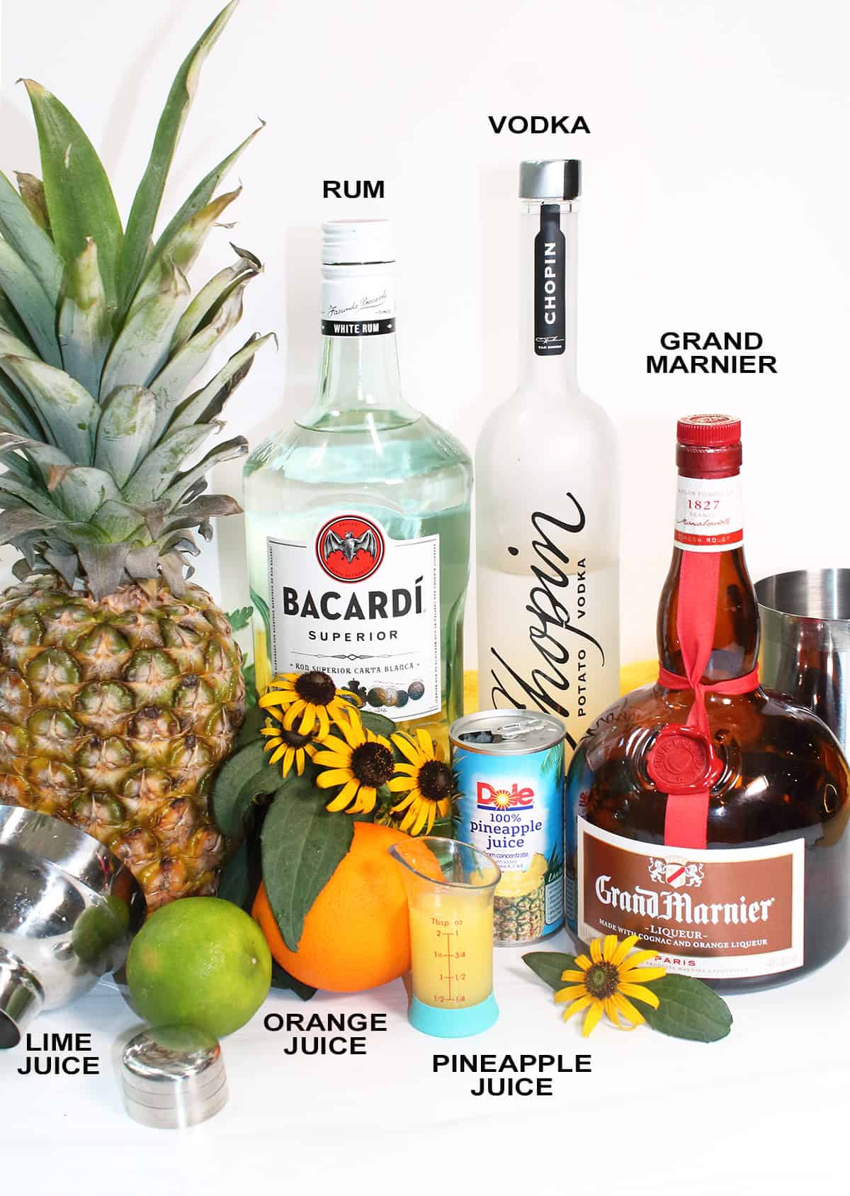 Ingredients for Black Eyed Susan cocktail.