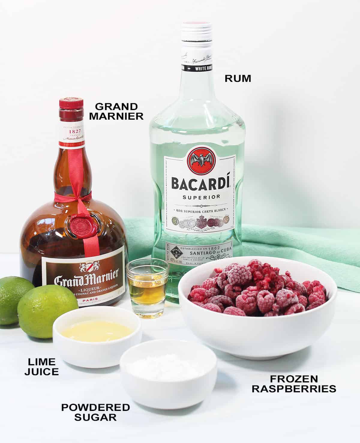 Ingredients for Raspberry Daiquiri.