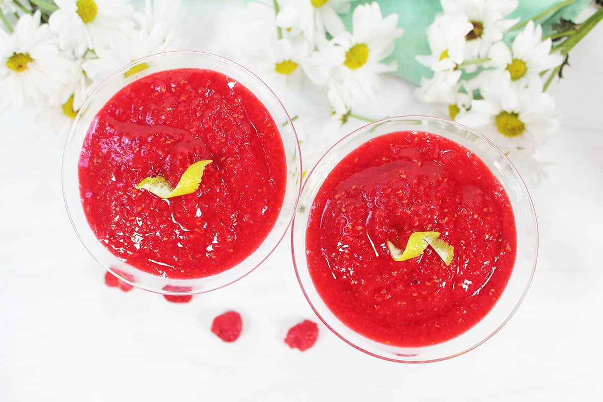Overhead of two frozen cocktails.