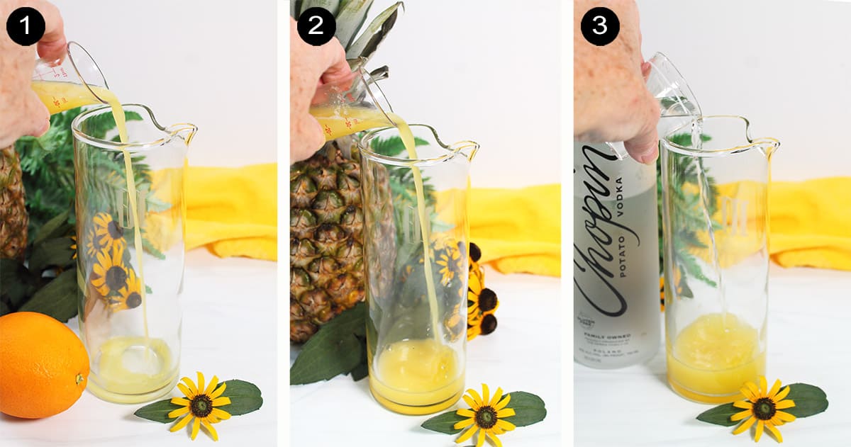 Steps 1-3 to make black eyed susan drink.