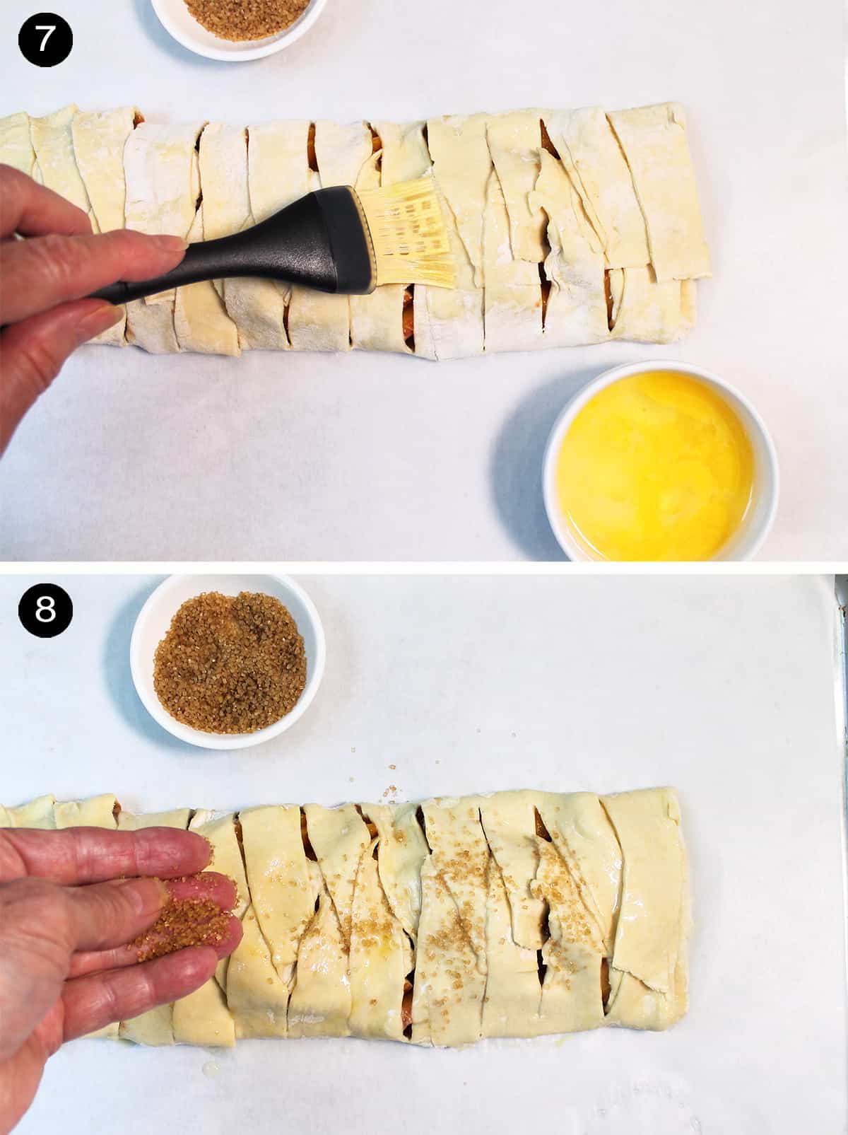 Steps 7-8 preparing strudel for baking.