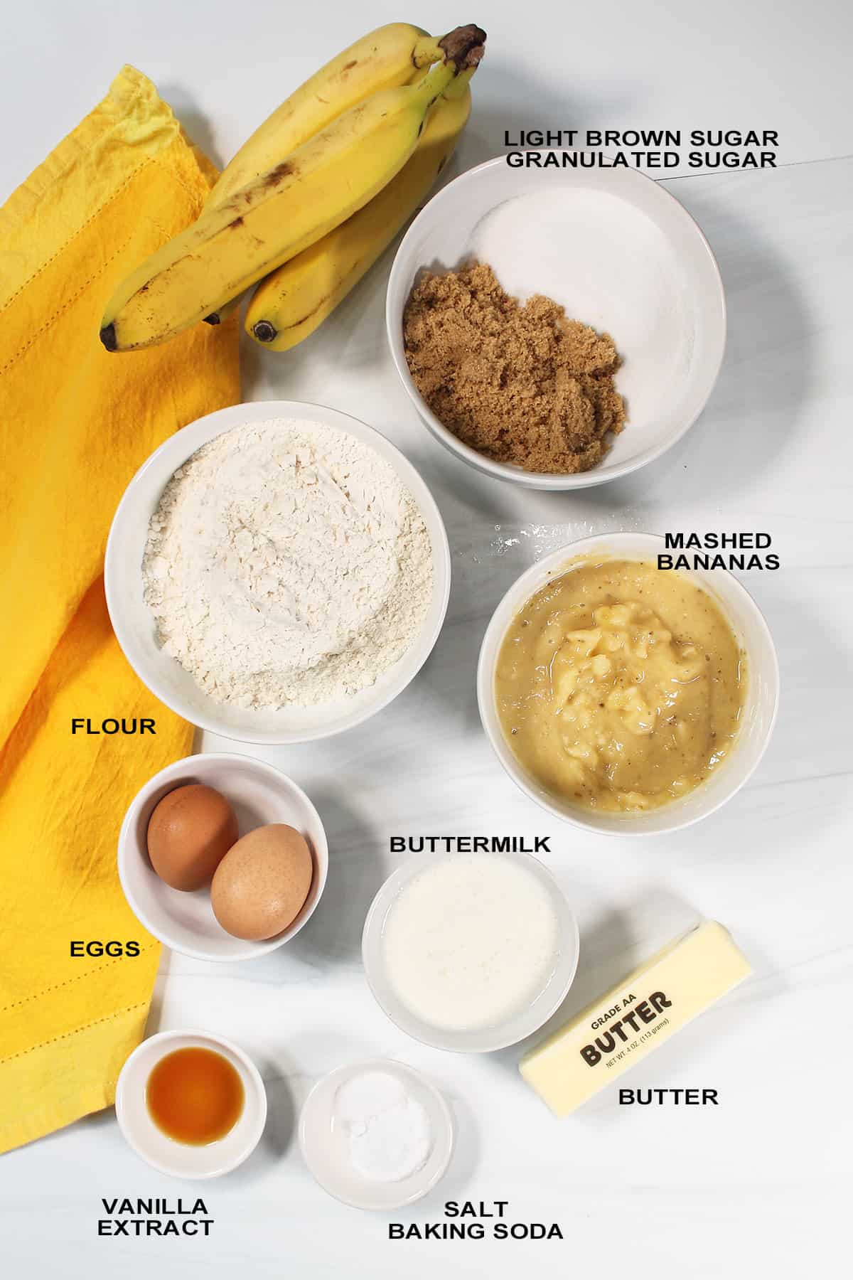 Ingredients for Banana Snack Cake.