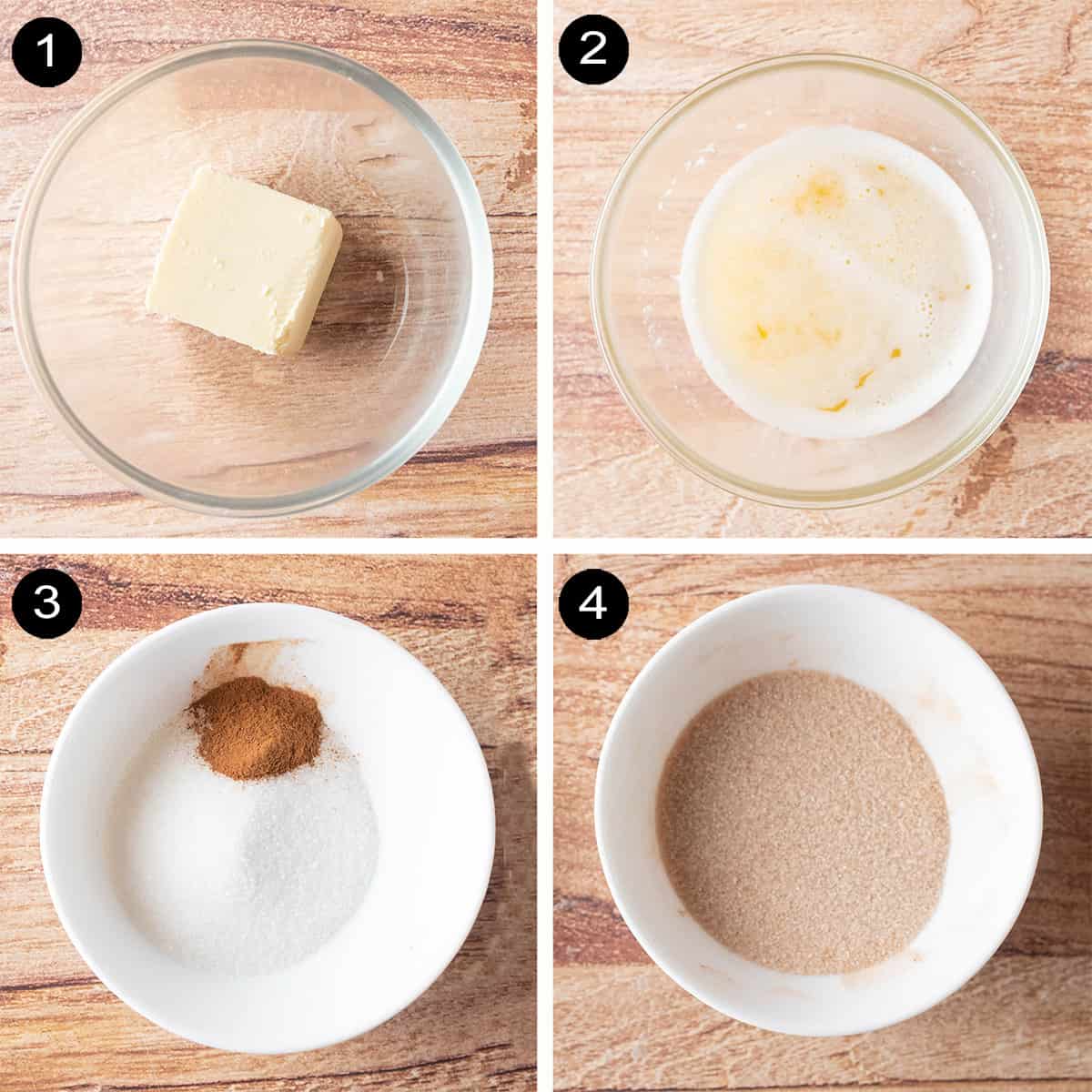 Preparing cinnamon sugar coating.