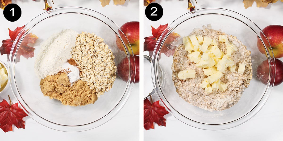 Steps to make oat crumble.