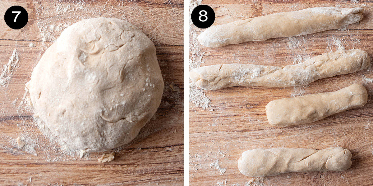 Steps to form donut holes with dough.