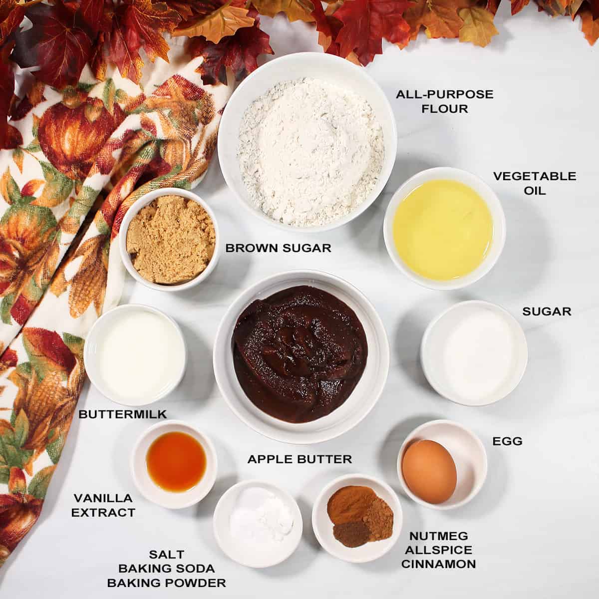 Apple Butter Cake ingredients labeled.