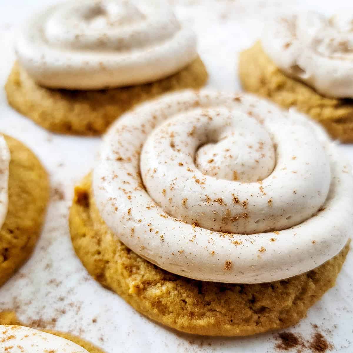 Closeup of cookie showing Crumbl swirl.