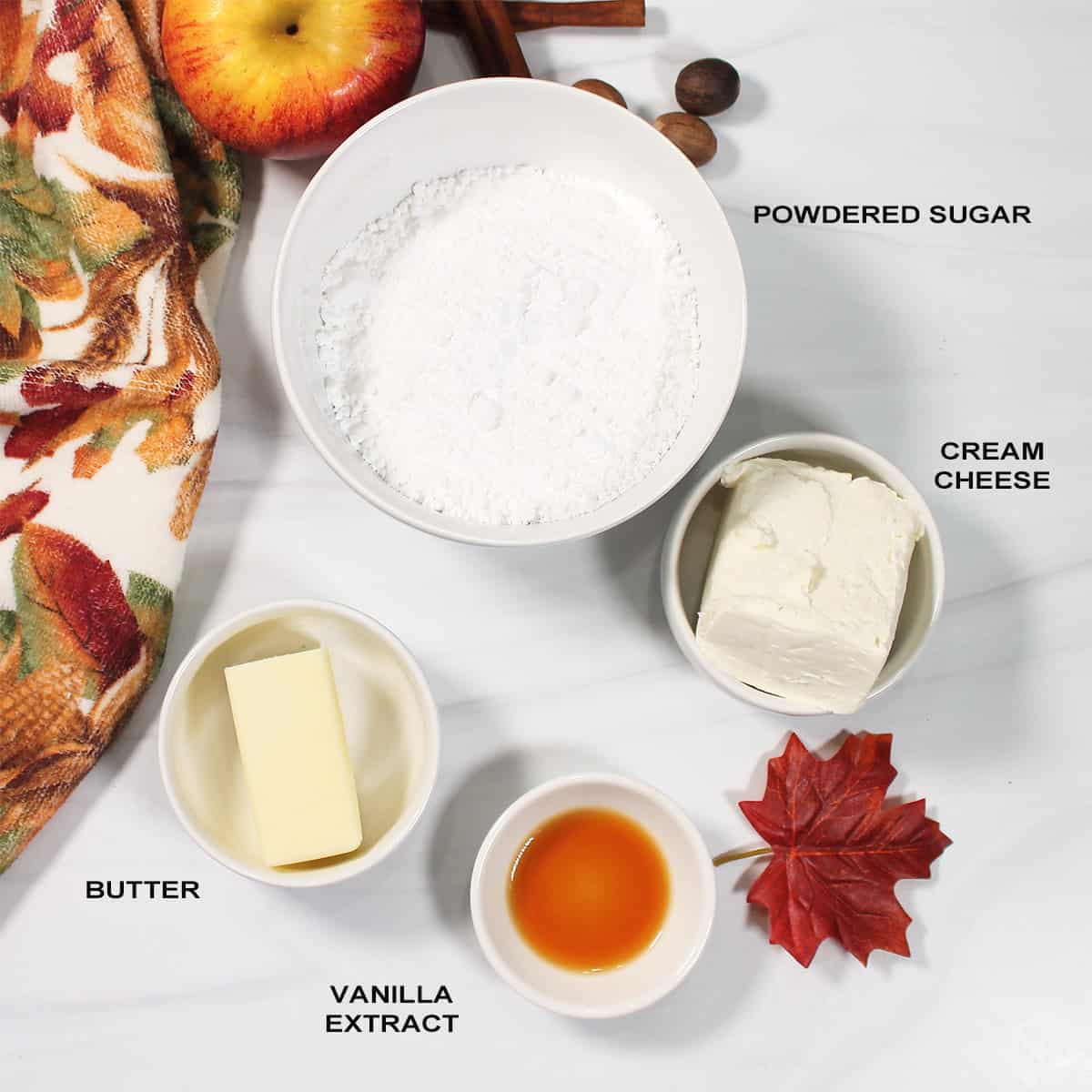 Cream cheese glaze ingredients.