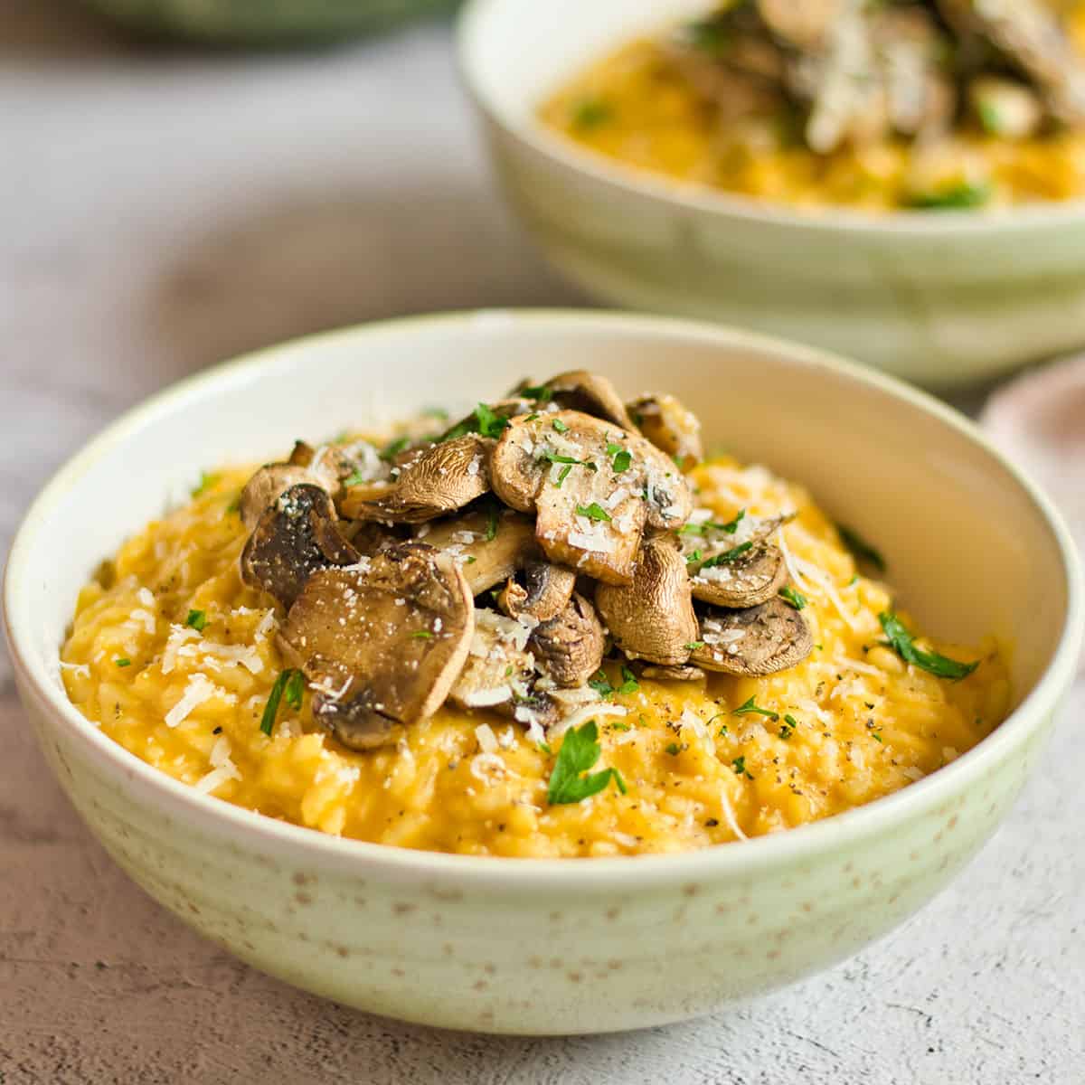Risotto with pumkin in bowl ready to serve.