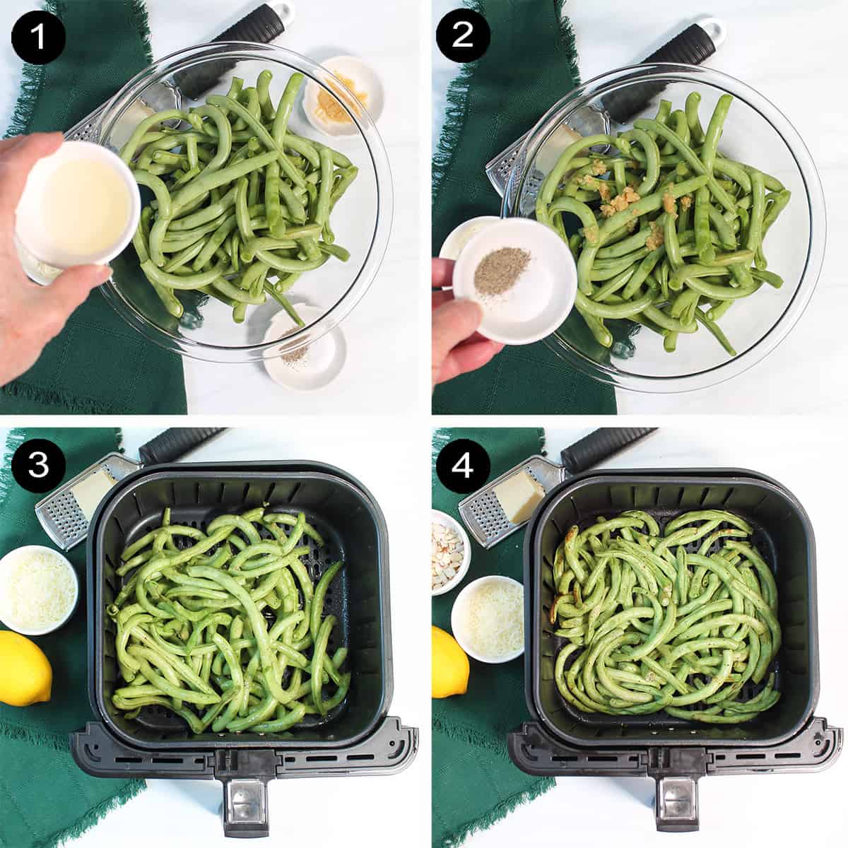 Steps to prepare green beans for air fryer.