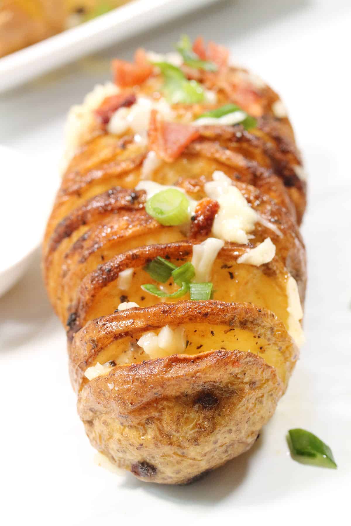 Closeup of single air fried potato.