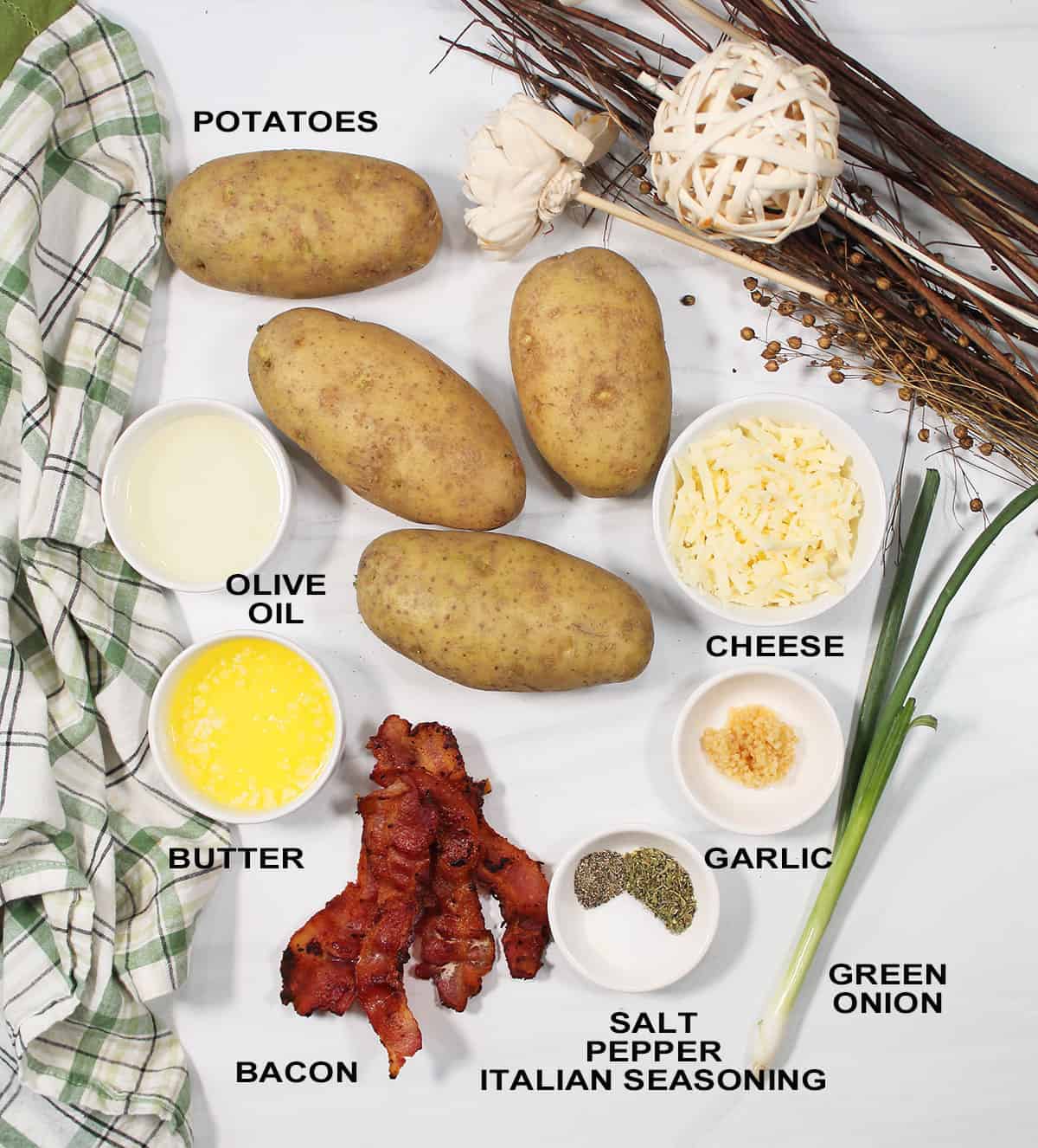 Ingredients for hasselback potatoes in air fryer.