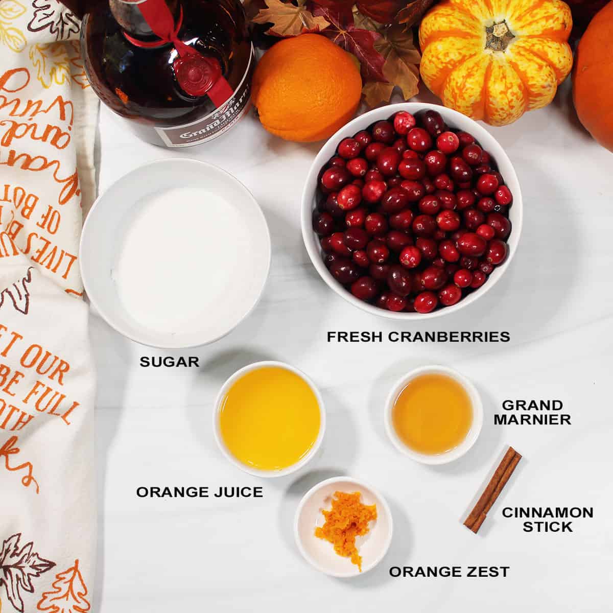 Ingredients for cranberry sauce with Grand Marnier.