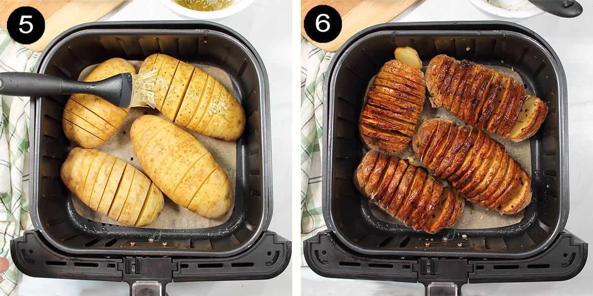 Potatoes before and after air frying.