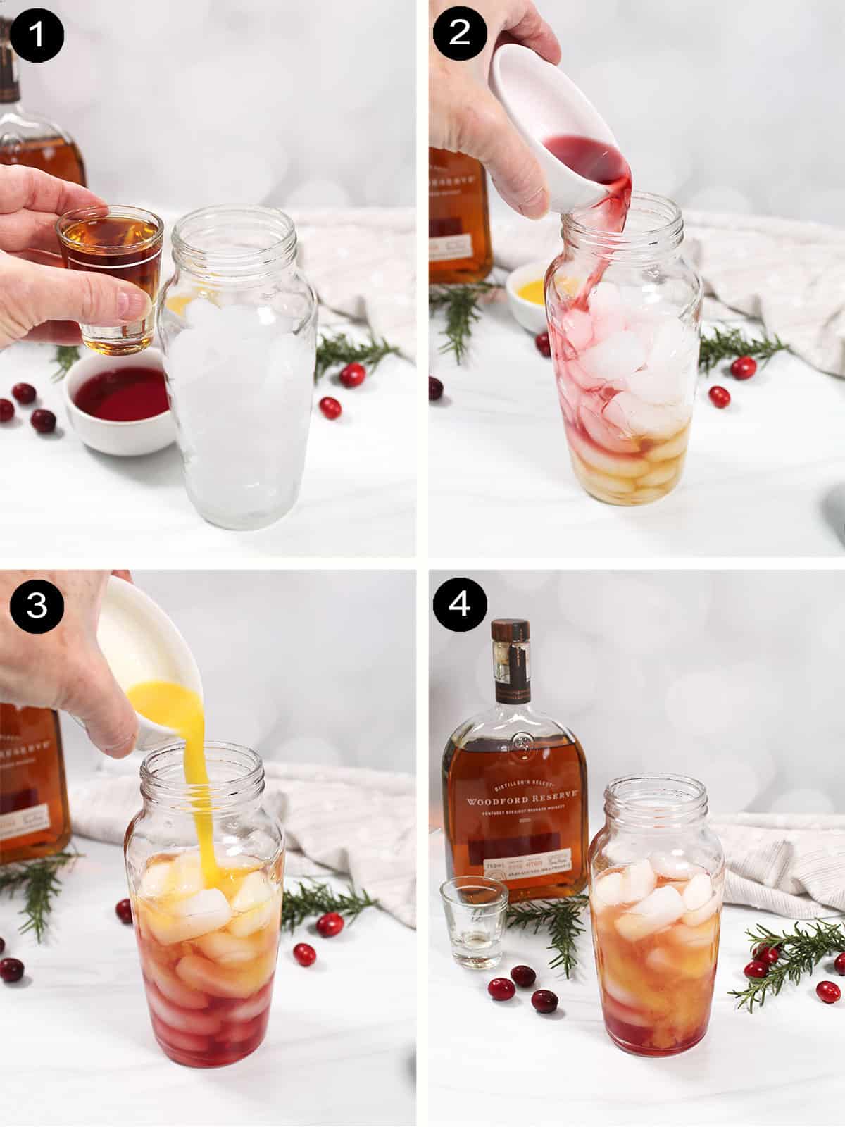 Steps 1-4 to make bourbon cocktail.