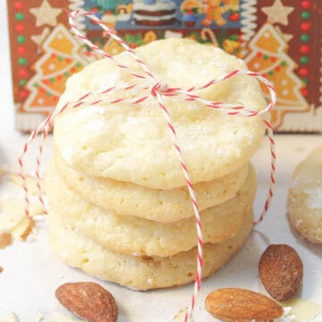 Almond flavored cookies tied with bakers twine.