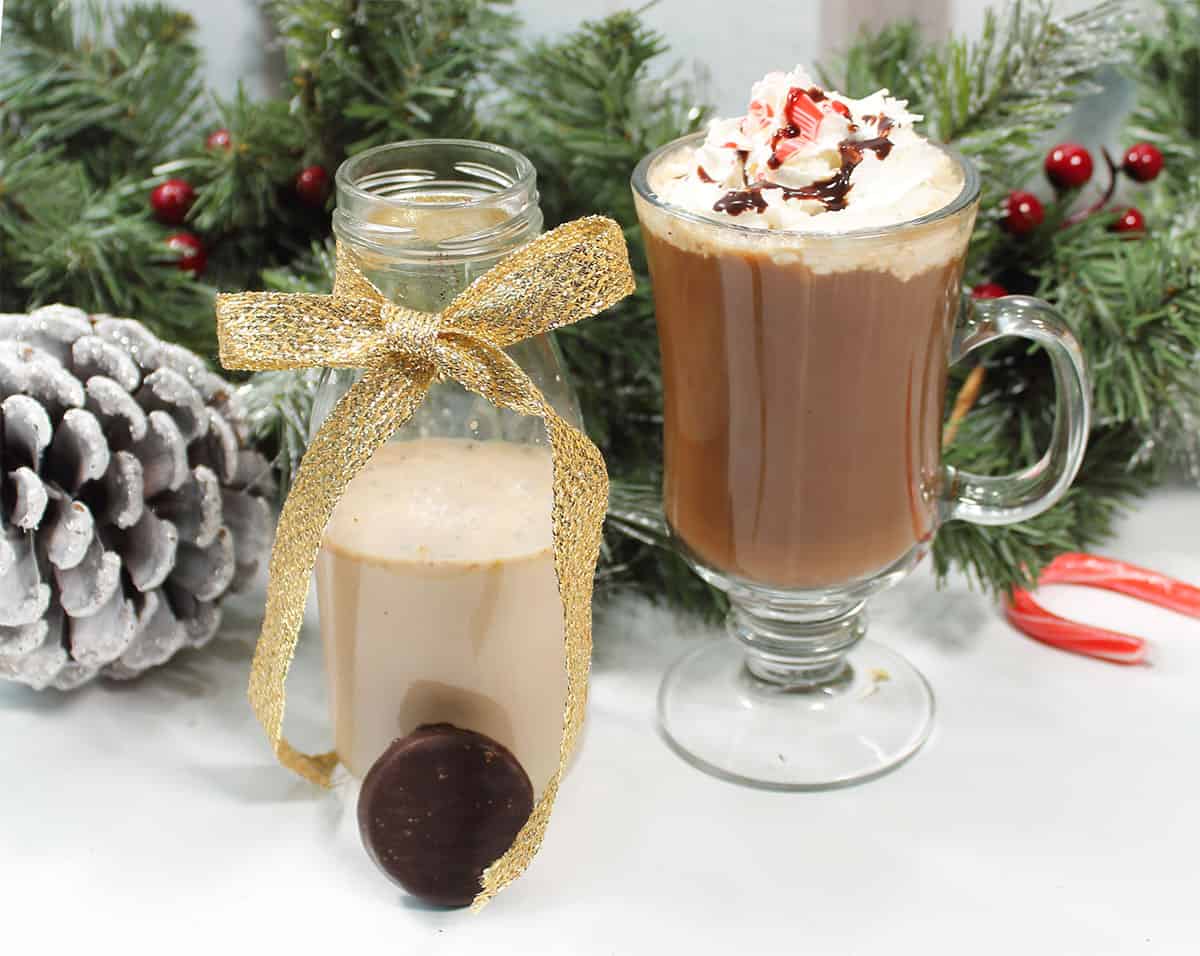Flavored coffee creamer with whipped cream topped coffee.