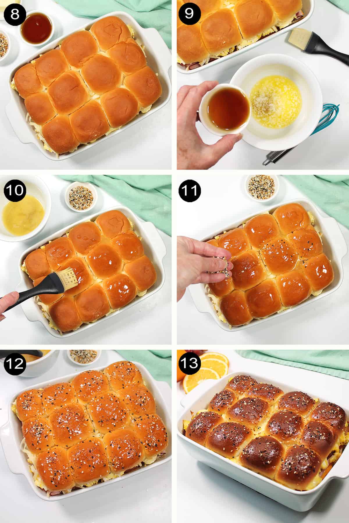 Finishing steps to make breakfast sliders.