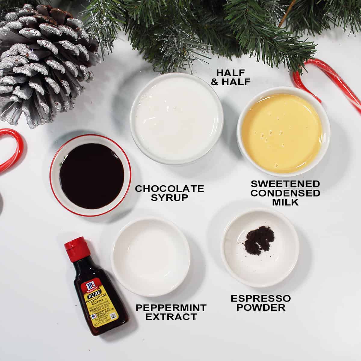 Ingredients for peppermint mocha coffee creamer.