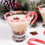 Single cocktail with candy cane rim.