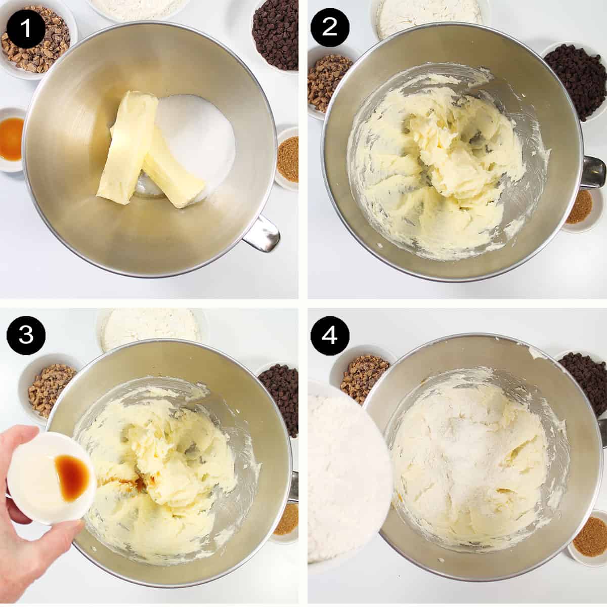 Steps 1-4 to make shortbread dough.