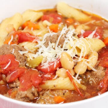 Closeup of soup in bowl.